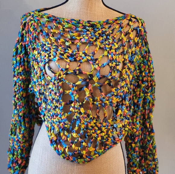 unbranded Tops - Unbranded bright ribbon open weave crop top medium